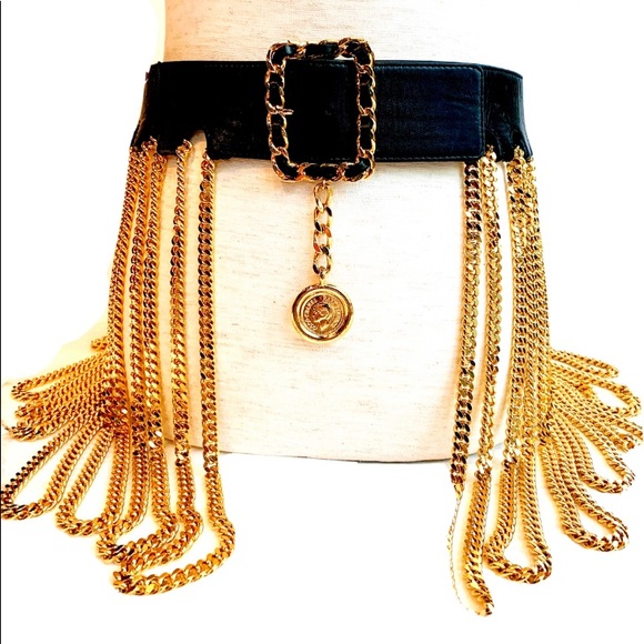 CHANEL ❌SOLD❌ICONIC SUPERMODEL FRINGE CHAIN BLACK LEATHER BELT VINTAGE 1991 - Picture 5 of 14